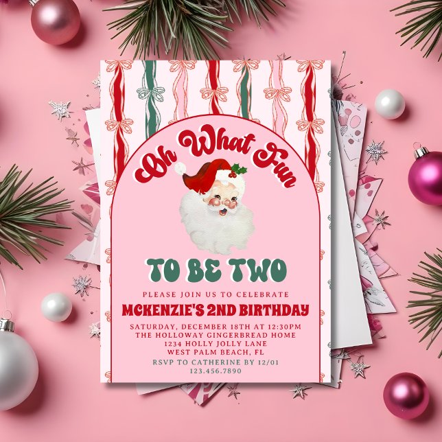 Invitation Oh What Fun Pink Santa Christmas 2nd Birthday (Créateur téléchargé)