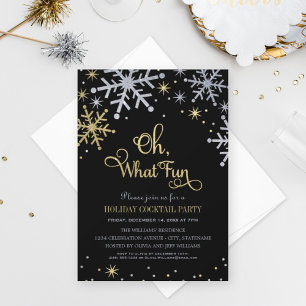 Invitation Oh What Fun Silver Gold Snowflakes