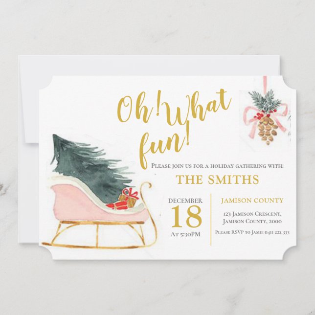 Invitation Oh What Fun Sleigh Fun Christmas (Devant)