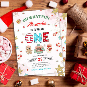 Invitation Oh What Fun Winter Noël 1er Anniversaire