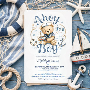 Invitation Ohé C'est un Garçon Ours en Peluche Marin Shower d