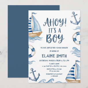 Invitation Ohé C'est un Garçon Thème Marin Plage Baby Shower 