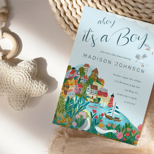 Invitation Ohé c'est une fête de baby shower pour garçon