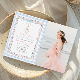 Invitation Oie Silly Gingham Canard Genre Neutre Photoo