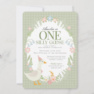 Invitation Oie verte Flore En vichy premier anniversaire