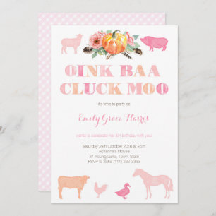 Invitation Oink Baa Cluck Moo, fête d'anniversaire de ferme p