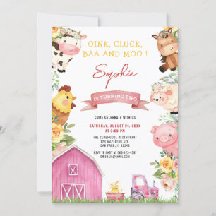 Invitation Oink Baa Moo Animaux de ferme Barnyard Anniversair