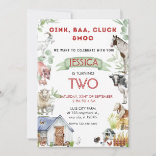 Invitation Oink Baa Moo Cute Animaux de ferme Anniversaire