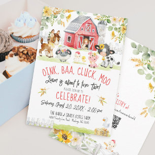 Invitation Oink Baa Moo Farm Barnyard Floral Boy 2e anniversa