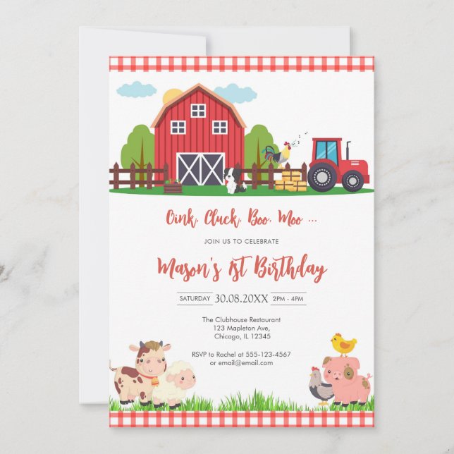 Invitation Oink Baa Quack Moo Farm Animals Birthday (Devant)