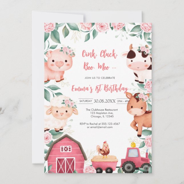 Invitation Oink Baa Quack Moo Farm Animals Birthday (Devant)