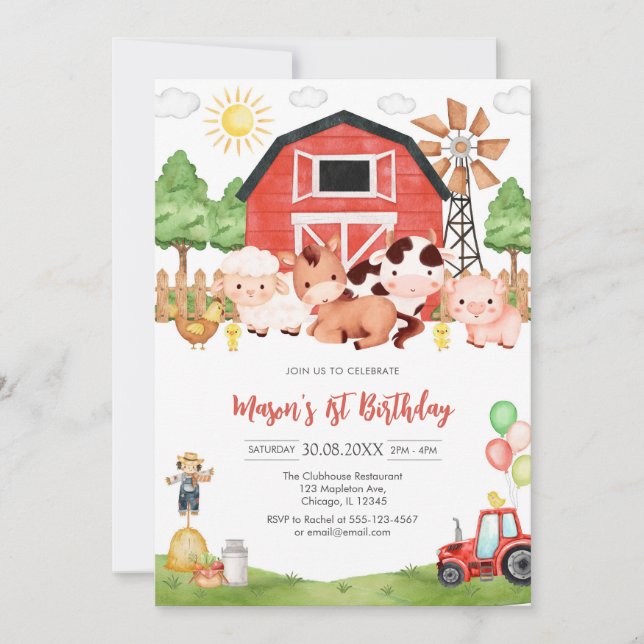 Invitation Oink Baa Quack Moo Farm Animals Birthday (Devant)
