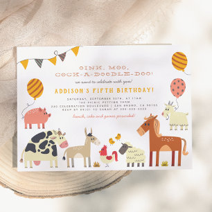 Invitation Oink Moo Cock-a-doodle-doo Animaux de ferme Annive