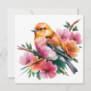 Invitation Oiseau à fleur rose