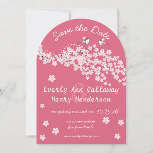 Invitation Oiseau d'amour vintage rose Cerisier en fleurs