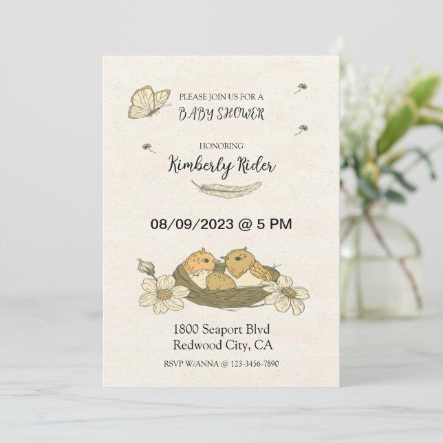Invitation Oiseau Dans Le Baby shower Nid (Debout devant)