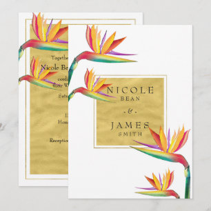Invitation Oiseau de Paradis Élégant Or Blanc Mariage