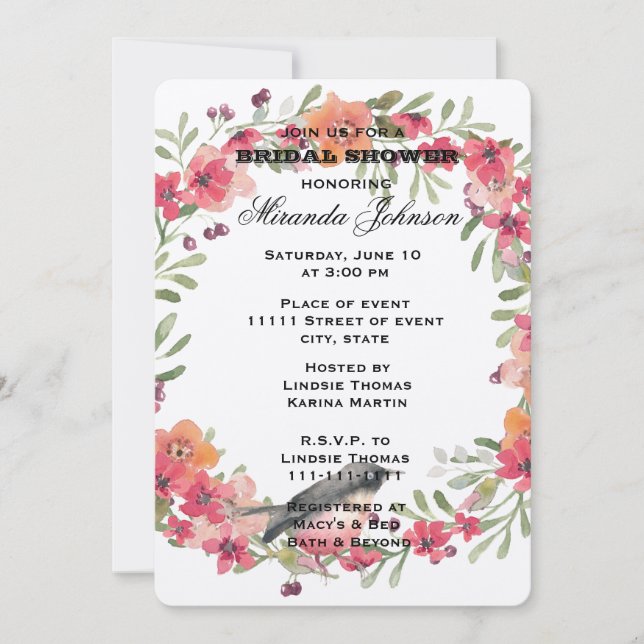 Invitation Oiseau romantique Oleander Fête des mariées floral (Devant)