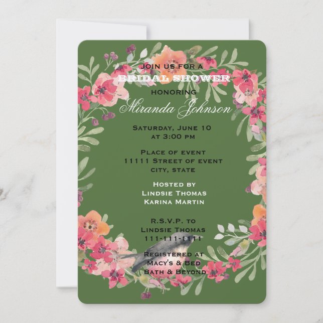 Invitation Oiseau romantique Oleander Fête des mariées floral (Devant)