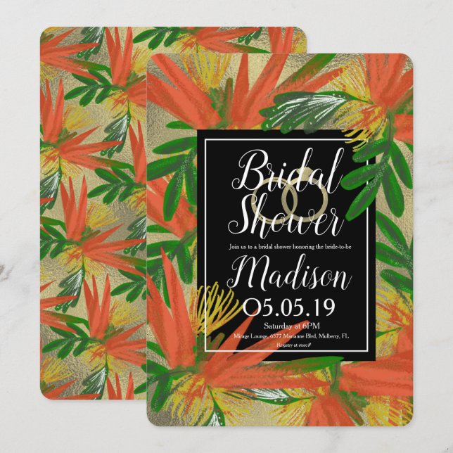 Invitation Oiseau sophistiqué du paradis nuptial Foil (Devant / Derrière)