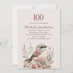 Invitation Oiseau Terre Cuite Rose 100e Anniversaire