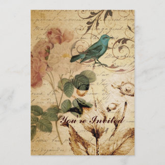 Invitation oiseau victorien Paris Rose botanique français