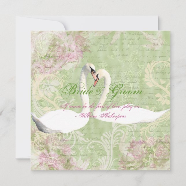 Invitation Oiseau vintage vert rose (Devant)