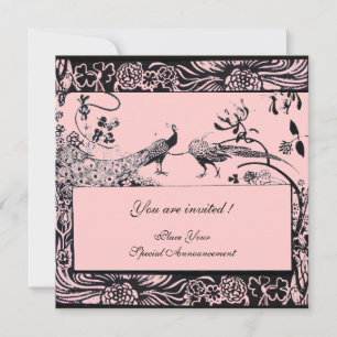 Invitation OISEAUX AMOUREUX DE MARIAGE ,noir et blanc ,rose