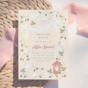 Invitation Oiseaux & Baies Fête de la Nidification Fille Baby