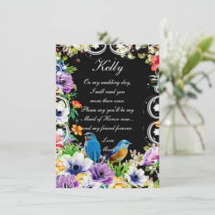 Invitation Oiseaux Bleus & Botanique Floral Maid Of Honor
