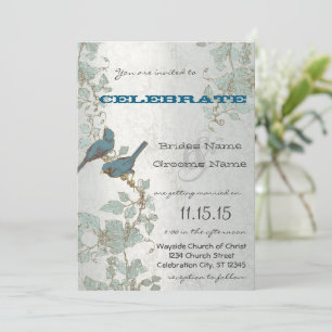 Invitation Oiseaux bleus découpés perchés dans un arbre Maria