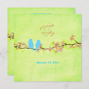 Invitation Oiseaux bleus/fleurs colorées/citron vert