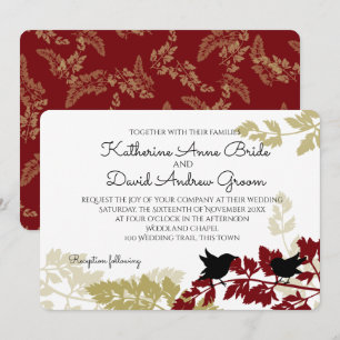 Invitation Oiseaux boisés rustiques Mariage de Bourgogne et d