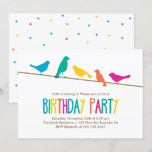 Invitation Oiseaux colorés Fête d'anniversaire