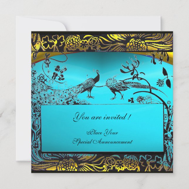 Invitation OISEAUX D'AMOUR DE MARIAGE, noir, blanc, jaune ble (Devant)