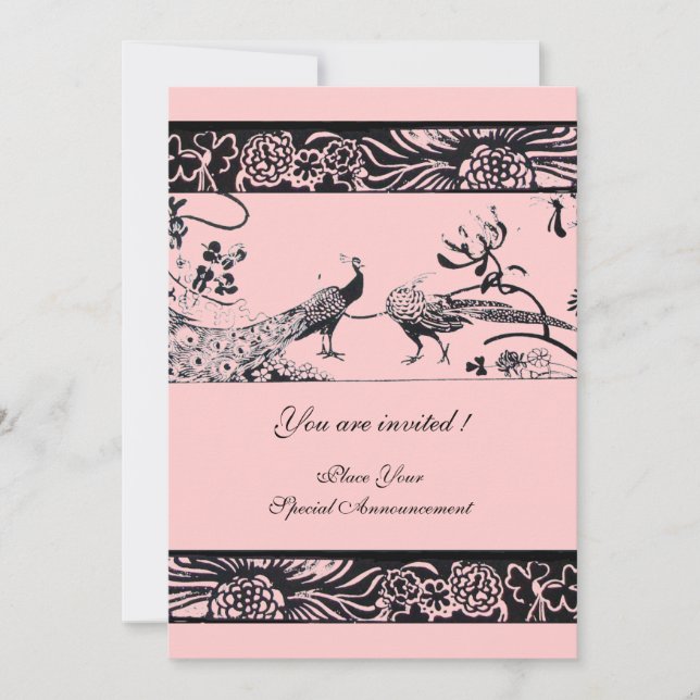 Invitation OISEAUX D'AMOUR DE MARIAGE, noir et blanc rose (Devant)