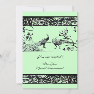 Invitation OISEAUX D'AMOUR DE MARIAGE, noir et blanc vert