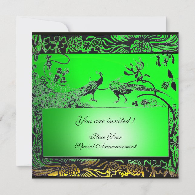 Invitation OISEAUX D'AMOUR DE MARIAGE, noir jaune vert émerau (Devant)