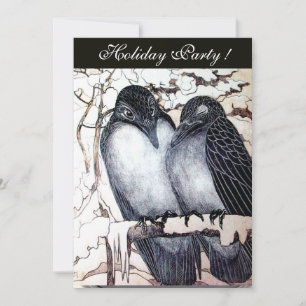 INVITATION OISEAUX D'AMOUR D'HIVER  NOIR BLANC ROUGE DAMAS MO