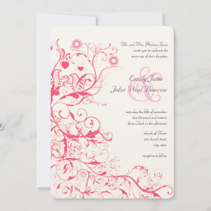 Invitation Oiseaux de framboise rose tourbillons Mariage invi