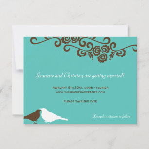 Invitation Oiseaux de l'amour de jardin sarcelle bleue mariag