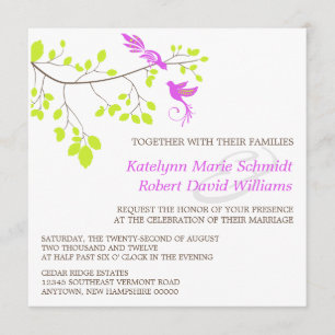 Invitation Oiseaux Élégants sur une branche Mariage pourpre e