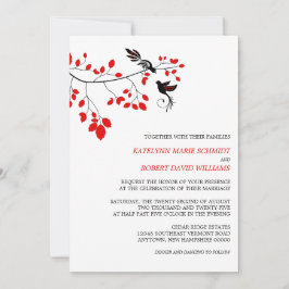 Invitation Oiseaux élégants sur une branche Mariage rouge et 