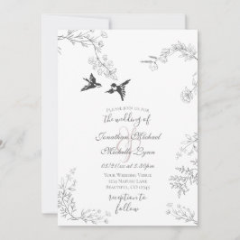 Invitation Oiseaux et Branches Joli jardin fleuri Mariage