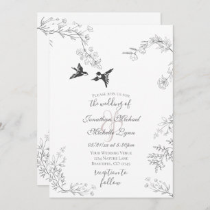 Invitation Oiseaux et Branches Joli jardin fleuri Mariage