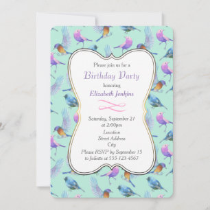 Invitation Oiseaux exotiques sauvages jolie aquarelle fête d'