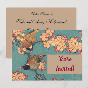 Invitation Oiseaux Fleurs Hokusai Art Japonais