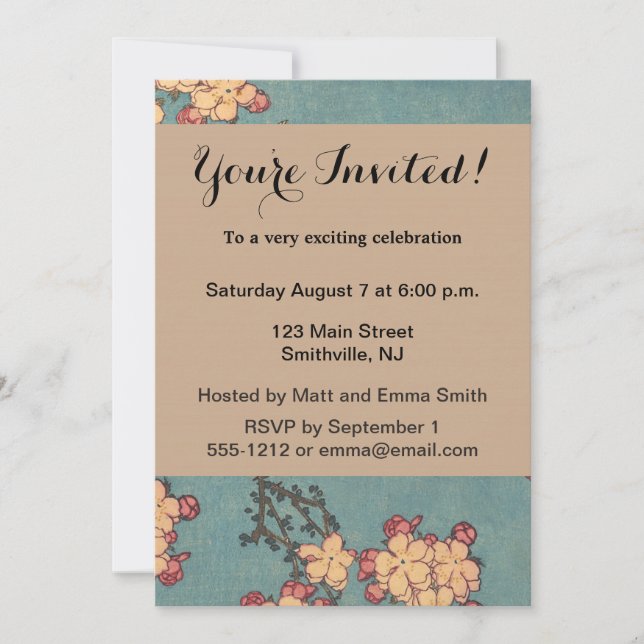 Invitation Oiseaux Fleurs Hokusai Art Japonais (Devant)