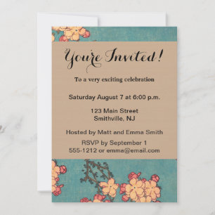 Invitation Oiseaux Fleurs Hokusai Art Japonais