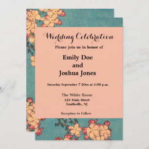 Invitation Oiseaux Fleurs Hokusai Art Japonais